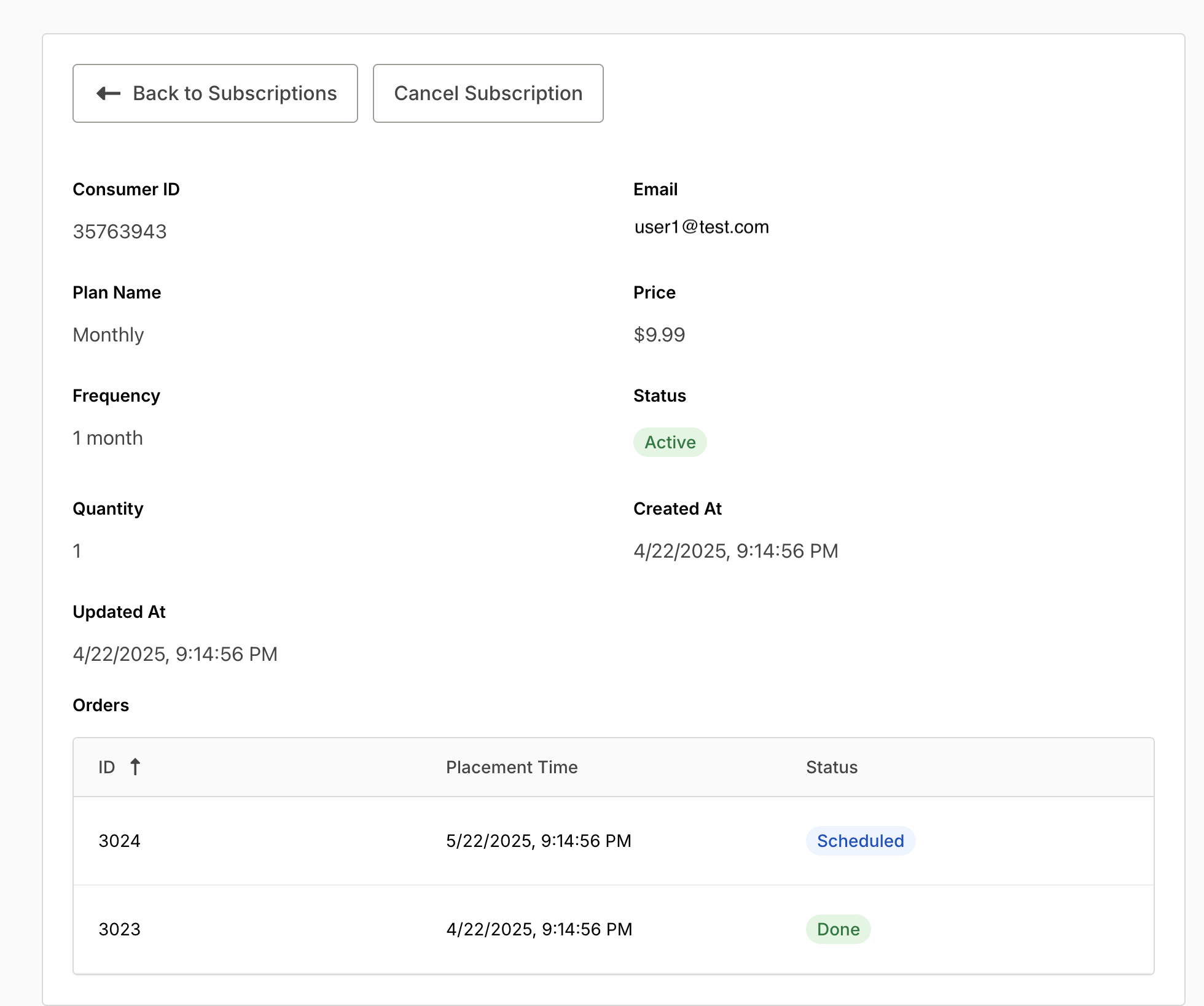 Subscription details
