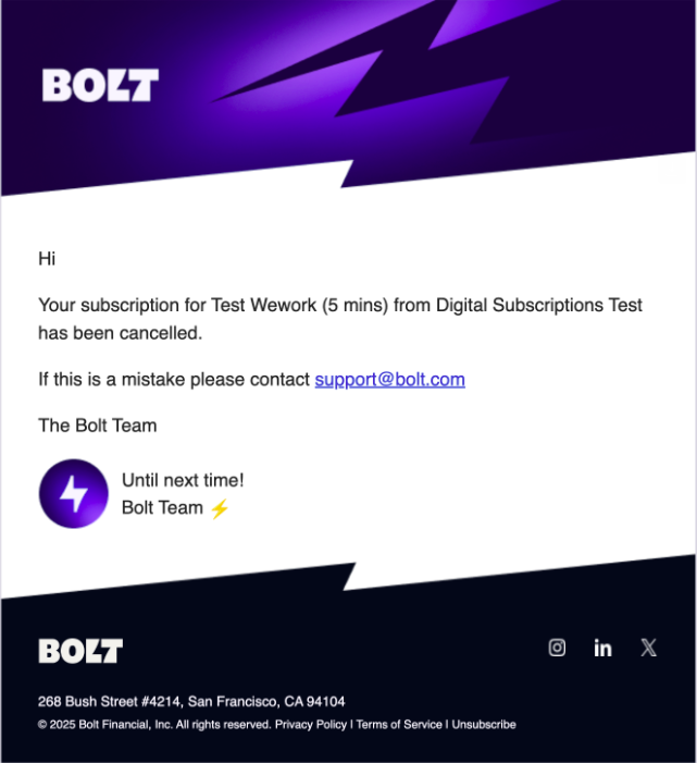 Subscription cancel email