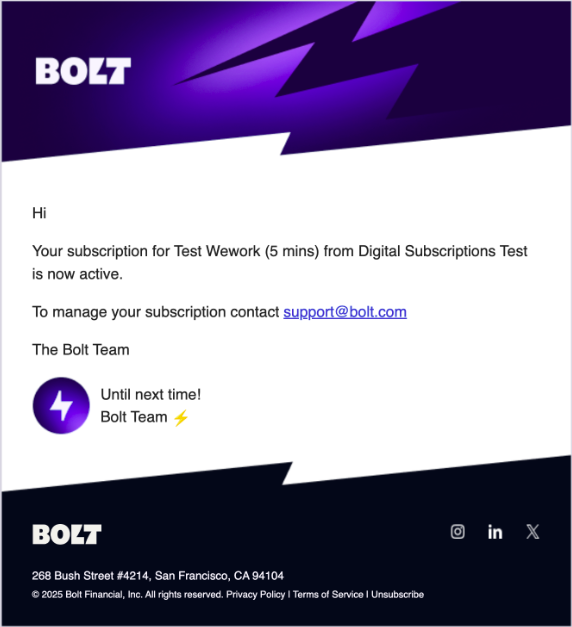 Subscription created email