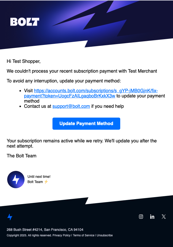 Subscription payment update email