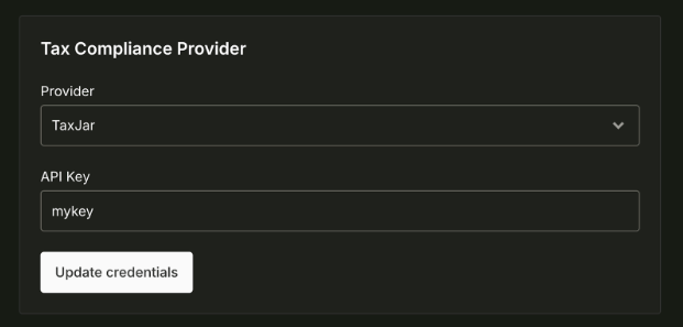 Tax provider configuration