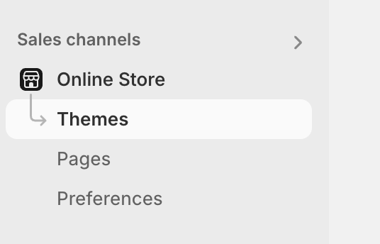 Shopify theme list with the current theme