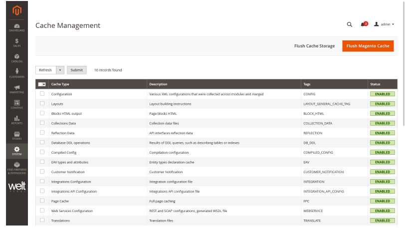 Clearing Magento 2's cache.