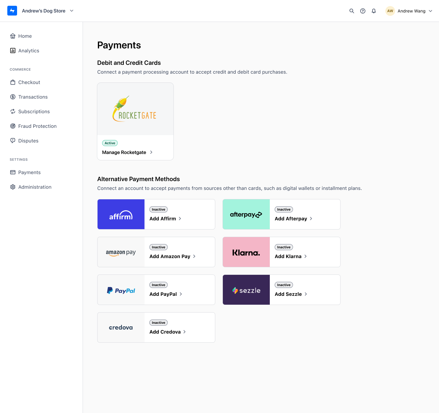 Available APMs display in Payment Settings