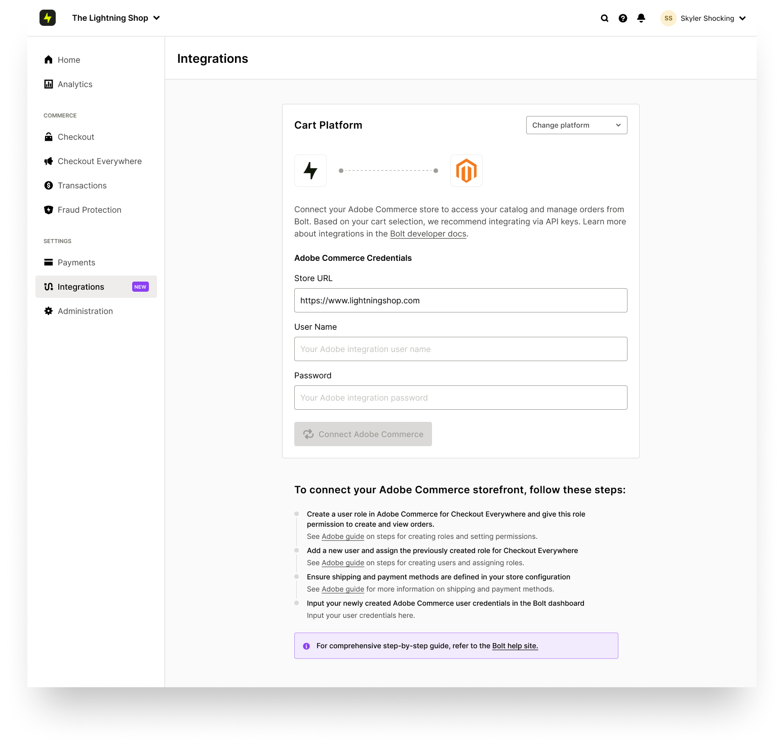 Log into Adobe Commerce.