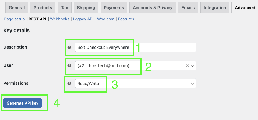 Generate new API key