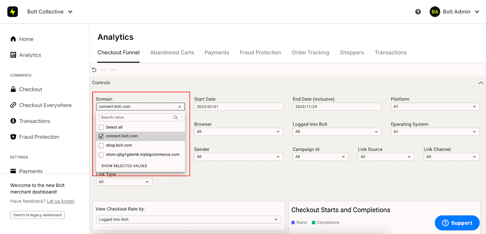 Narrow checkout analytics to connect.boltapp.com.