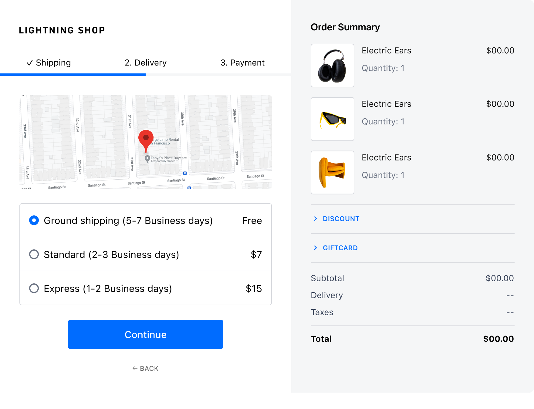 View of checkout showing an address located on a map in the desktop checkout modal.
