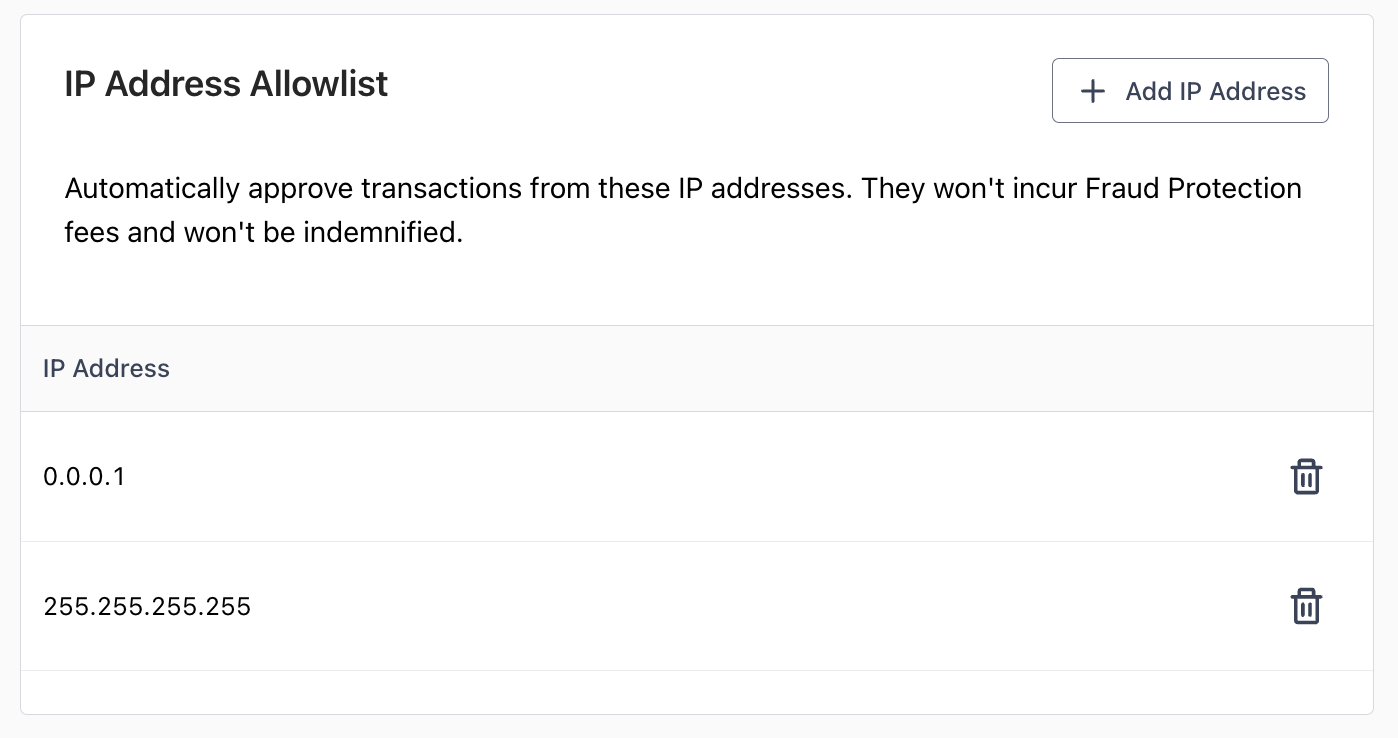Merchant IP Address Modal
