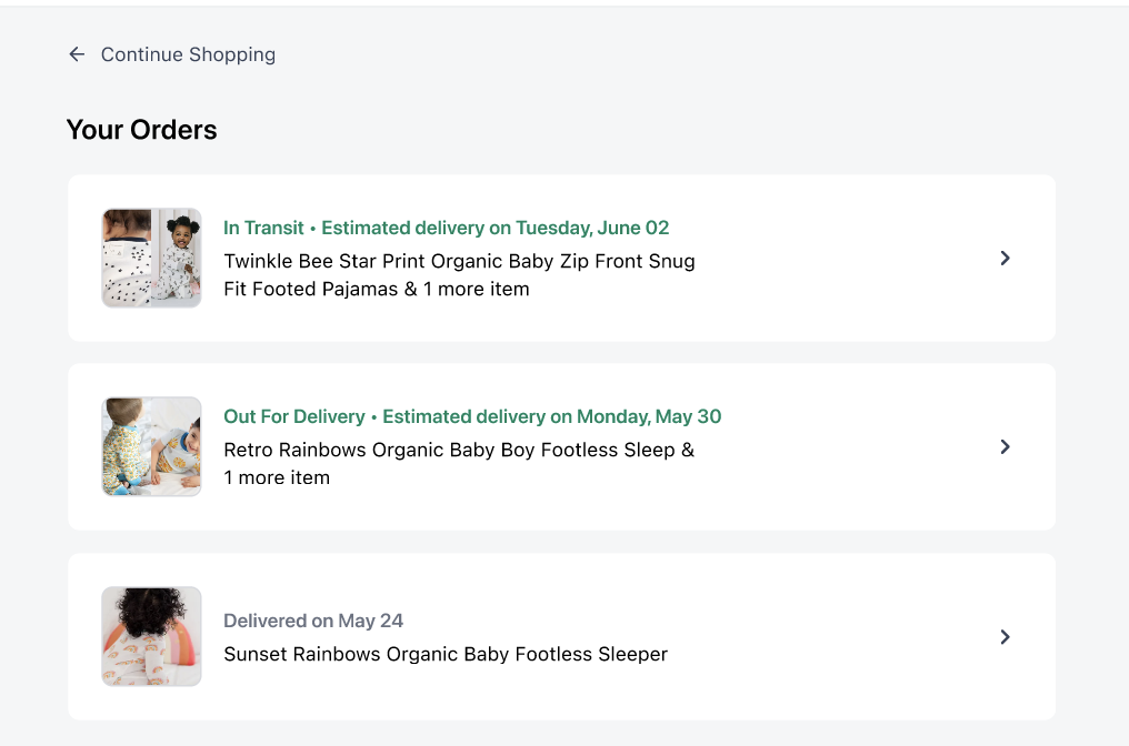 Your Orders page in the merchant's website displays your order history.